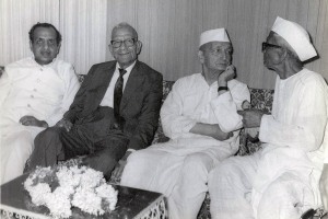 Ram Narayan Chaudhary (seated, second to R) at a social function with his colleagues
